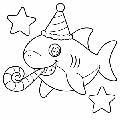 Dibujo de tiburón con silbato de fiesta para colorear