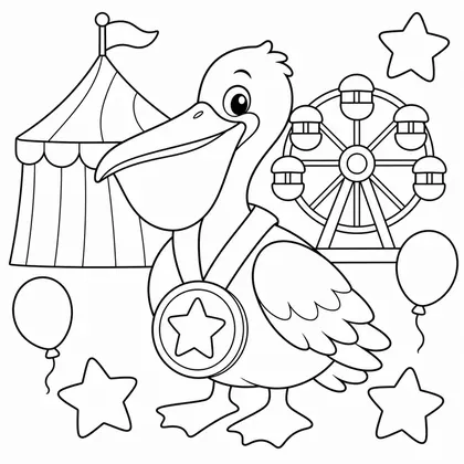 Dibujo de pelicano con medallon de carnaval para colorear