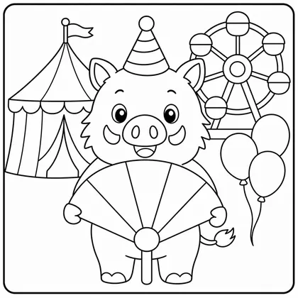 Dibujo de jabali con abanico geometrico para colorear