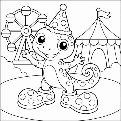 Dibujo de gecko con zapatos de payaso para colorear