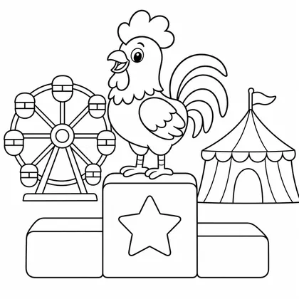 Dibujo de gallo en podio de carnaval para colorear