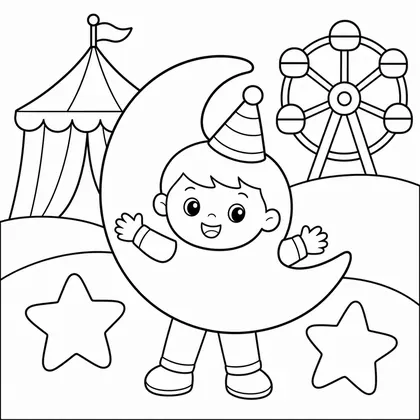 Dibujo de niño con disfraz de luna para colorear