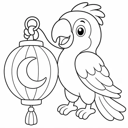 Dibujo de loro con farol de carnaval para colorear