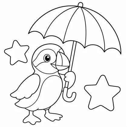 Dibujo de frailecillo con paraguas para colorear
