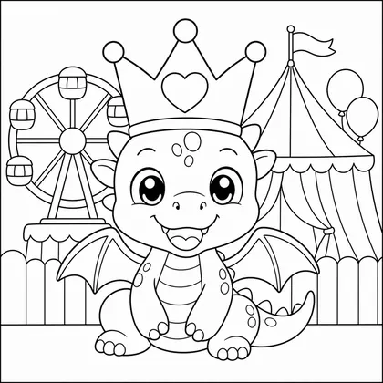 Dibujo de dragon bebe con corona para colorear