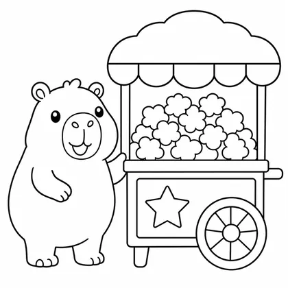 Dibujo de capibara con puesto de palomitas para colorear