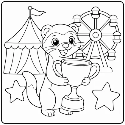 Dibujo de huron con copa de carnaval para colorear