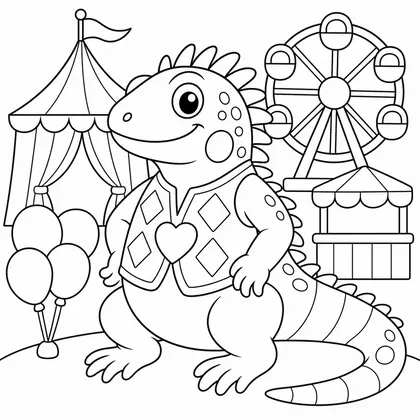 Dibujo de iguana con chaleco de fiesta para colorear