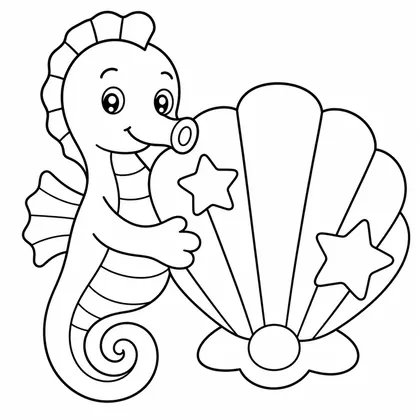 Dibujo de caballito de mar con concha para colorear