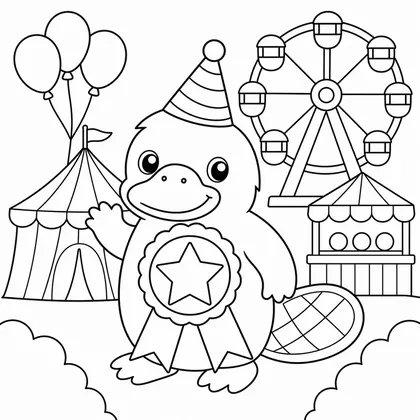 Dibujo de ornitorrinco con insignia para colorear