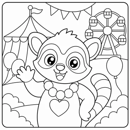 Dibujo de lemur con collar de carnaval para colorear