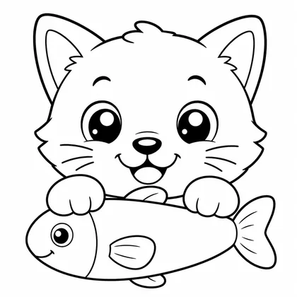 Kitten with fish toy coloring page