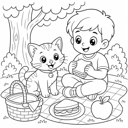 Picnic cat coloring page
