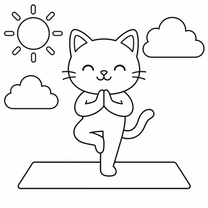 Dibujo de gato haciendo yoga para colorear