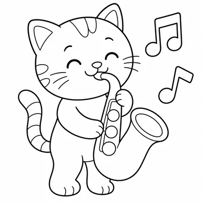 Dibujo de gato con saxofon para colorear