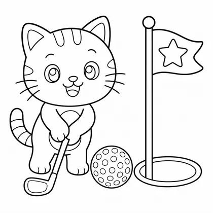 Dibujo de gato jugando al golf para colorear