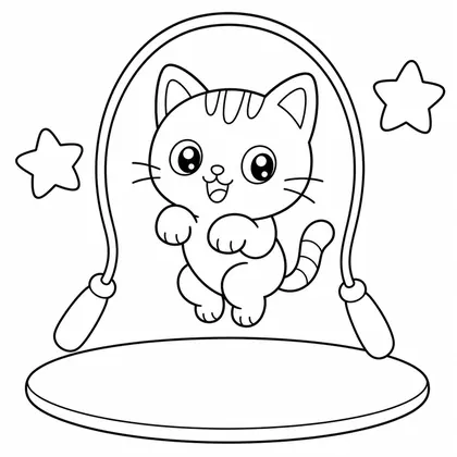 Dibujo de gato saltando a la comba para colorear