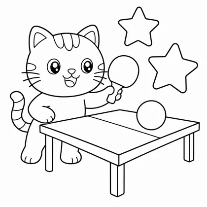 Dibujo de gato jugando al tenis de mesa para colorear