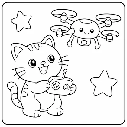 Dibujo de gato volando un dron para colorear