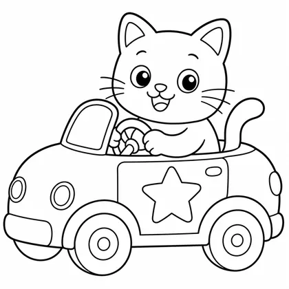 Dibujo de gato conduciendo un coche para colorear