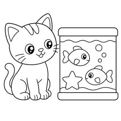 Dibujo de gato en el acuario para colorear