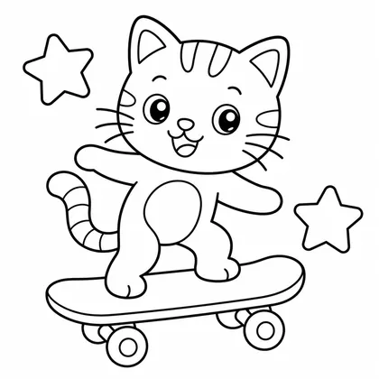 Dibujo de gato en monopatín para colorear