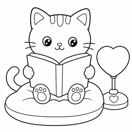 Dibujo de gato leyendo un cuento para colorear