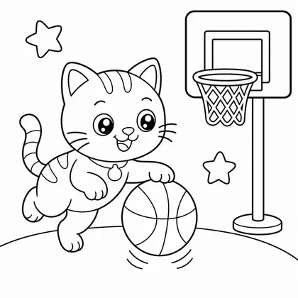 Dibujo de gato jugando al baloncesto para colorear