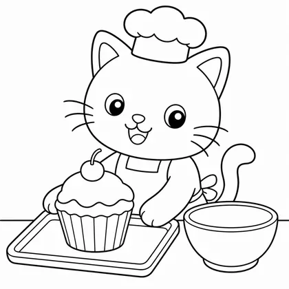 Dibujo de gato panadero de magdalenas para colorear