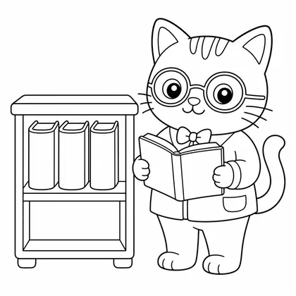 Dibujo de gato bibliotecario para colorear