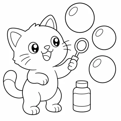 Dibujo de gato haciendo burbujas para colorear