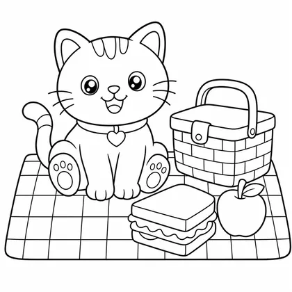 Dibujo de gato de picnic para colorear