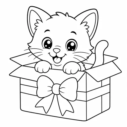 Kitten in a box coloring page