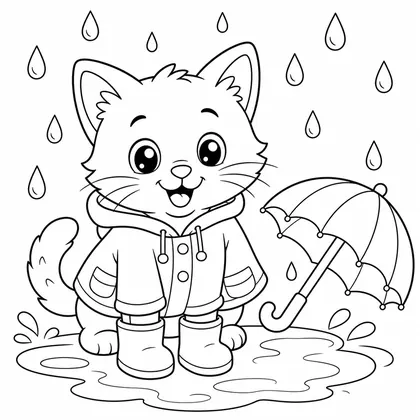 Cat in a raincoat coloring page