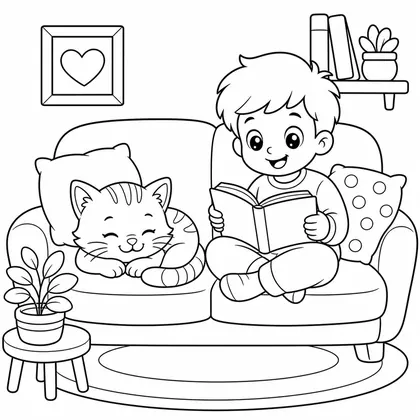 Cat on the sofa coloring page