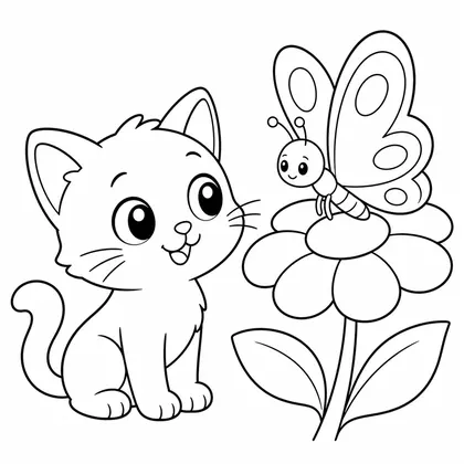 Kitten with butterfly coloring page