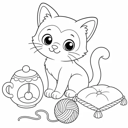 Siamese cat with cup coloring page