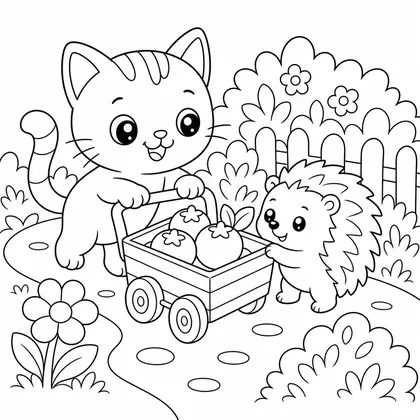 Cat with cheese cart coloring page