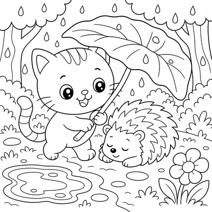 Cat with candy stand coloring page
