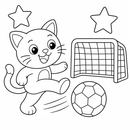 Dibujo de gato jugando al fútbol para colorear