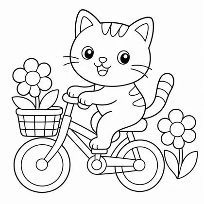 Dibujo de gato en bicicleta para colorear