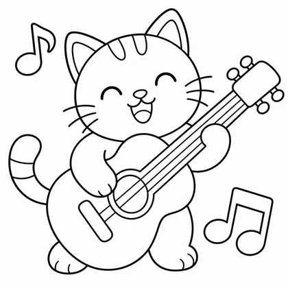 Dibujo de gato con guitarra para colorear