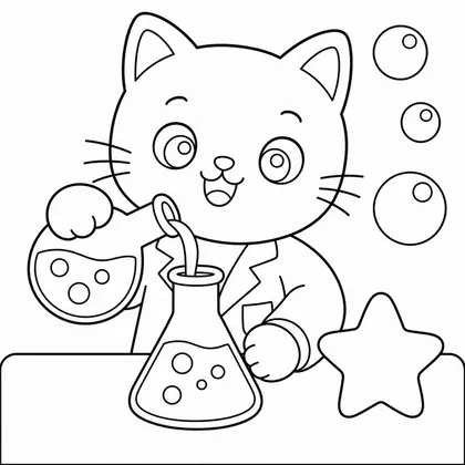 Dibujo de gato haciendo un experimento para colorear
