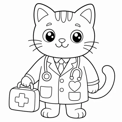 Dibujo de gato médico con maleta para colorear