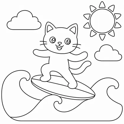 Dibujo de gato surfeando para colorear