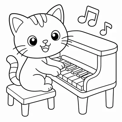 Dibujo de gato tocando el piano para colorear