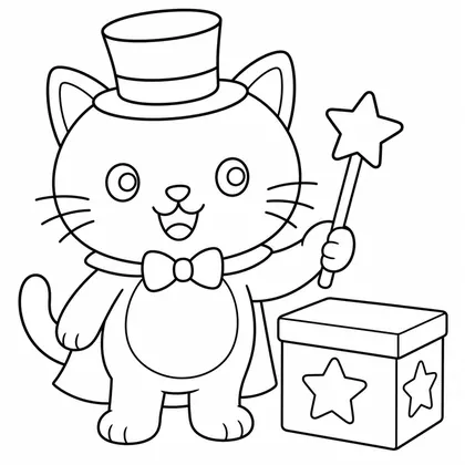 Dibujo de gato mago con varita para colorear