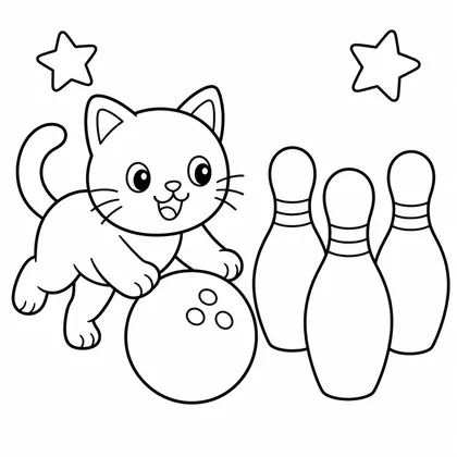 Dibujo de gato jugando a los bolos para colorear