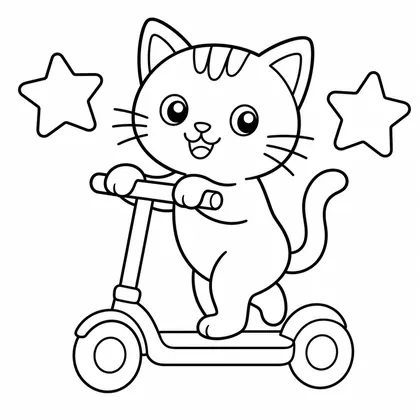 Dibujo de gato en patinete para colorear