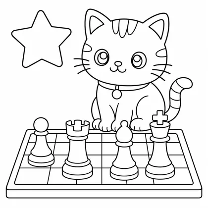 Dibujo de gato jugando al ajedrez para colorear